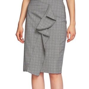 1. State Gray plaid Pencil Skirt with Ruffle Detail
